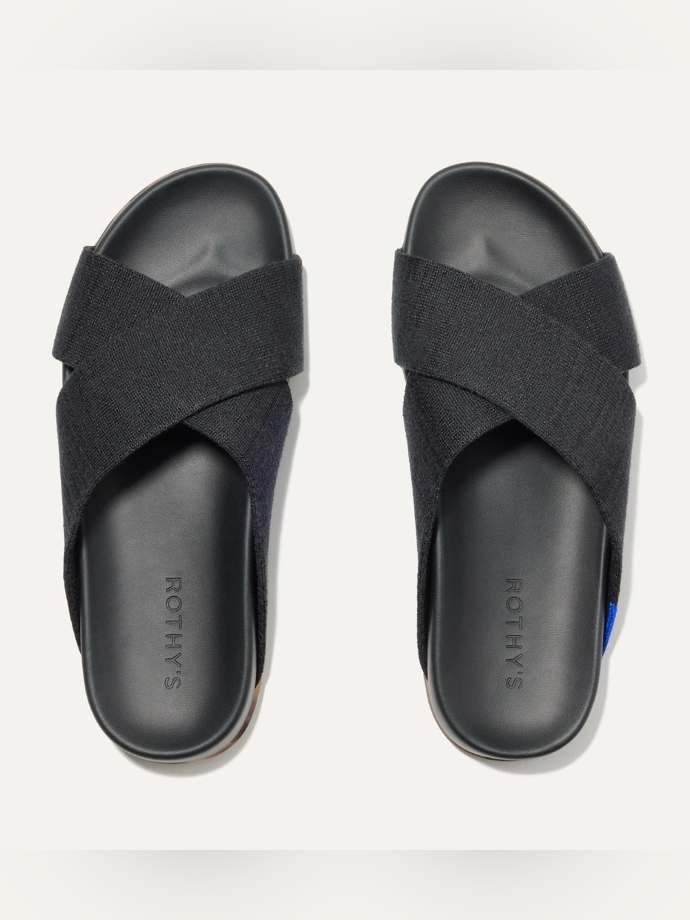 Rothy's Black Weekend Slide Crisscross Round Toe Hemp Comfort Flat Sandals 8.5